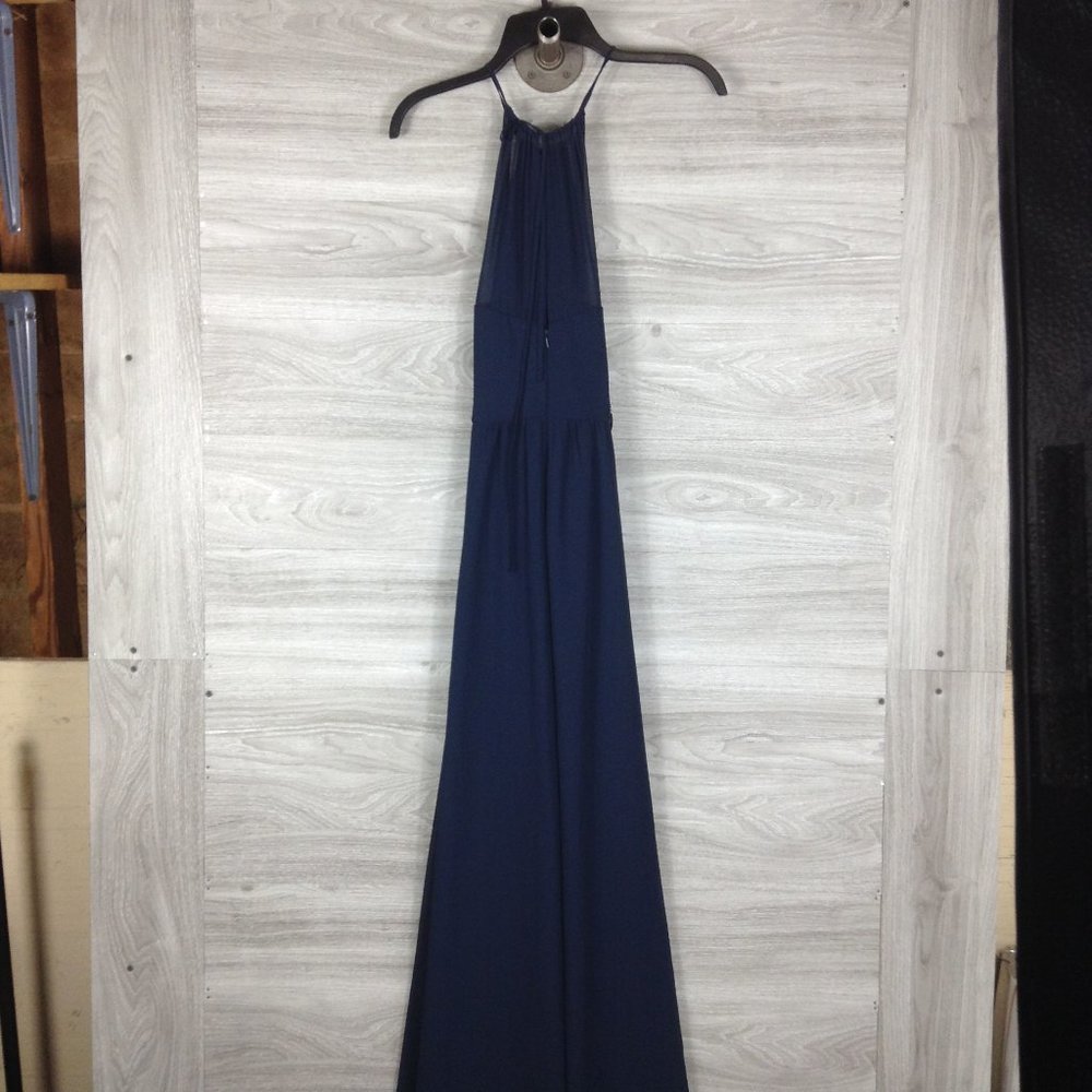 LevKoff Navy Chiffon Halter Neck Gown Dress